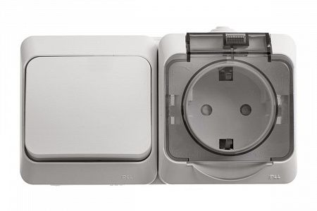 Блок (1 клавишный + розетка с/з + шторки) IP44 ОП ЭТЮД BPA16-241B
