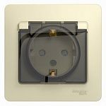 Розетка с/з c крышкой (+шторки) (в сборе) IP44 Glossa (крем) WDE000248